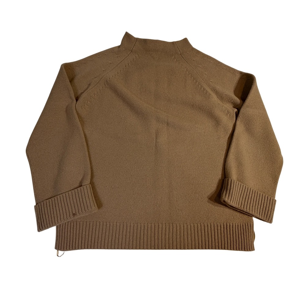 Strenesse Wool Cashmere Sweater Size 4 Camel Mock Neck Raglan Side Zip